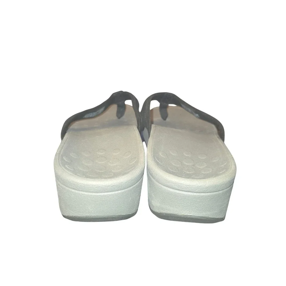 Vionic Hightide Flip Flops Womens 10 Black Metallic Platform Orthotic Thong READ